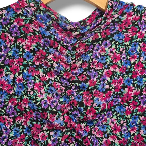 Almost Famous Women’s Multicolor Floral Ruched Long Sleeve Bodycon Dress Large - Picture 2 of 8